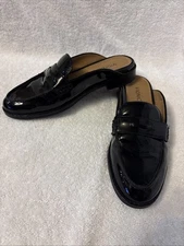 Women’s Vionic Reagan Patent Leather Open Back Loafer Mules Black Shoes, 6