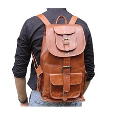 Leather Rucksack Travel Bag Men's And Women's Genuine New Back Pack Backpack 16'