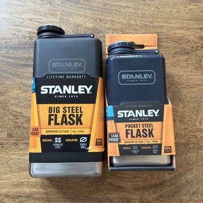 RARE Genuine Stanley BLACK 8oz Big Steel Flask + 5oz Pocket Flask - NEW