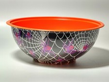 Halloween Party Deep Large Spider Web Black White Candy Dish Orange Inside