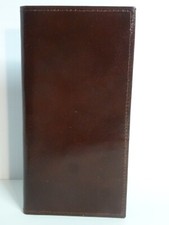 Vintage BUXTON Checkbook Slim Bifold Leather Folding NOS Chestnut Brown w/pencil
