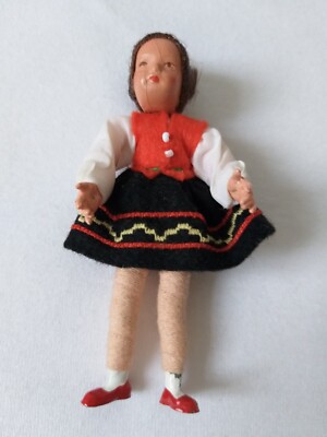 Caco Biegepuppe Mädchen im Kleid Puppenhaus Puppenstube 50er Jahre M 1:12