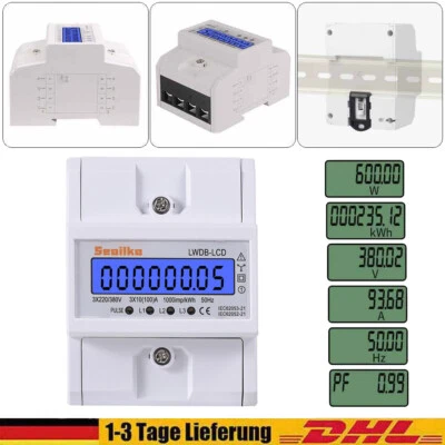 SEAILKA Drehstromzähler geeicht für DIN Hutschiene + 5(100)A 220/380V 3 Phasen 4 Draht