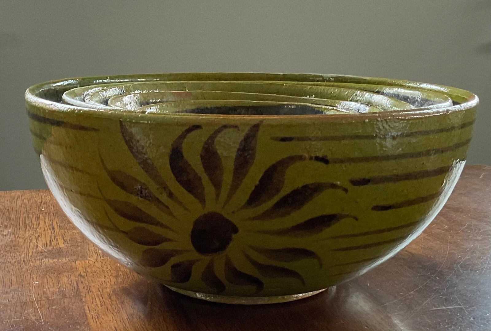Set of 5 Vintage Mexican Terra Cotta Pottery Nesting Mixing Bowls