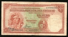 URUGUAY NOTE L. 1935 1 PESO Series A P#28d variant