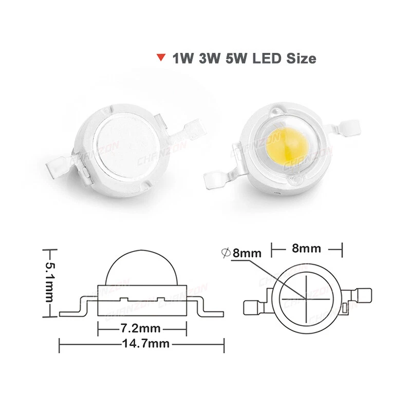 10PC 1W 3W 5W DIY High Power Led Chip Light Emitter Diode Smd Cob Lamp Bead Bulb - Image 2 of 4