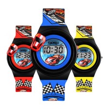 Kids Digital Cartoon Watch Cute Rubber Movable Car Wristwatch For Boys Girls