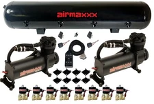 airmaxxx Black 480 Air Ride Compressors 1/2" Brass Valves Black 7 Switch & Tank