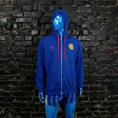 Manchester United Training Jacket With Zipped Hood Blue Adidas Mens Size XL