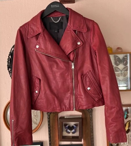 J CREW Collection Sz L washed Leather Motorcycle Jacket FW 2018 brick red - Picture 3 of 8