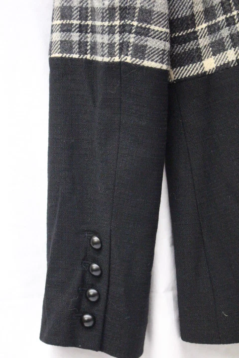 Chaqueta corta/ablazer JENNE MAAC negra a cuadros de lana para mujer talla L-B29 Foto 3 de 4