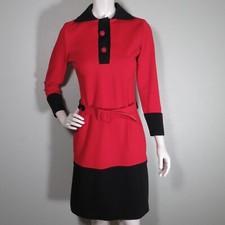Vintage 1960s Sheath Dress Red Black Color Block Polyester