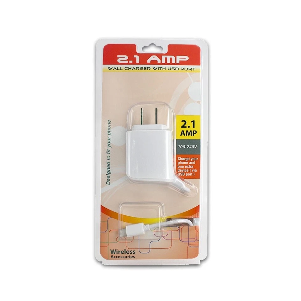 Cargador de pared blanco de 2,1 amperios con puerto USB conector tipo C adaptador de viaje de CA para Foto 2 de 2