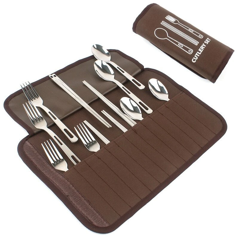 Outdoor Travel Portable Tableware Set Camping Barbecue Spoon Chopsticks Fork - Image 4 of 4