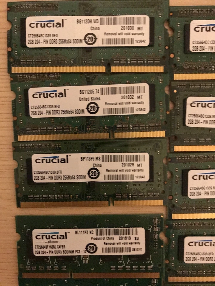 Lots of 20 Crucial 2GB 204-PIN DDR3 256Mx64 SODIM Laptop Memory CT25664BC1339 - Image 4 of 4