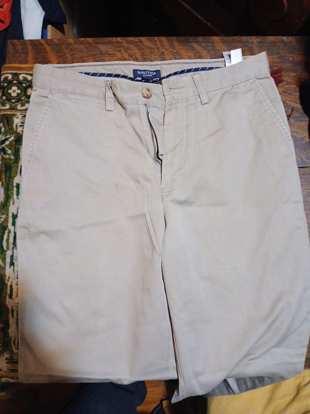 Nautica Pants Mens 32x29 Beige Clipper Relax Fit Khaki Straight Flat Front NWT