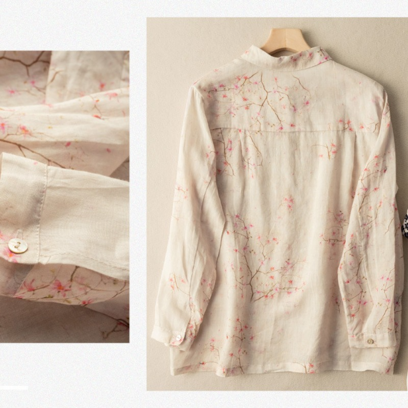 Victoria | Women's Vintage Ethnic Flower Print Casual Long Sleeve Comfortable Cotton Shirt