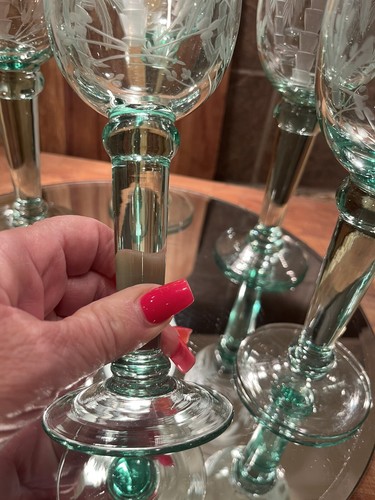 6 Beautiful Etched Sea glass Colored 12 Oz Goblets Tropical Palms - Picture 3 of 8