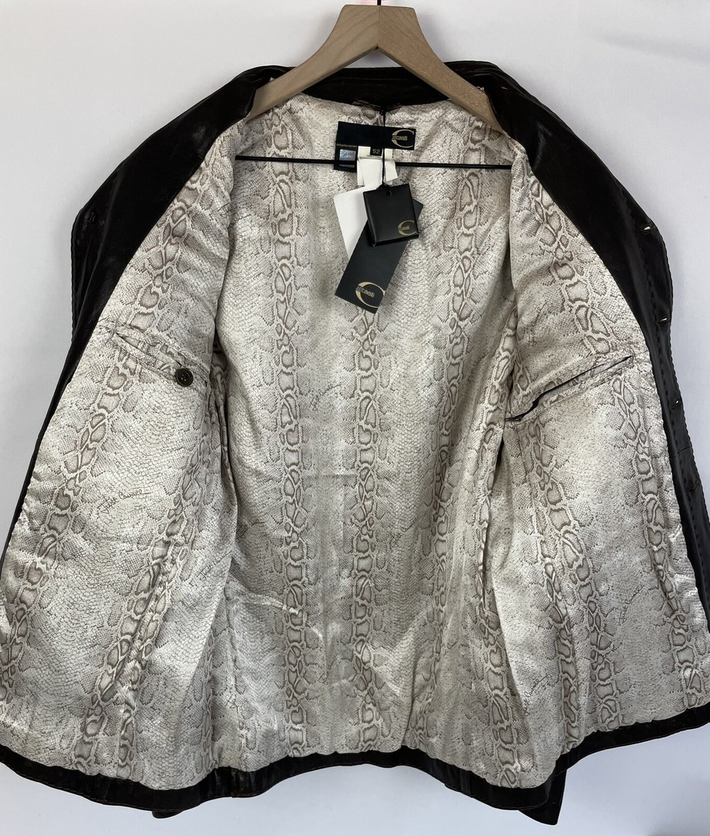 Roberto Cavalli Just Cavalli Brown Leather Men's Jacket Size