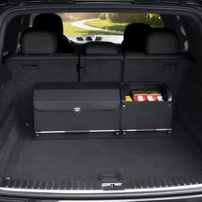 Car Trunk Organizer 2 in 1 Collapsible Leather Vehicle Storage with Lid for SUV