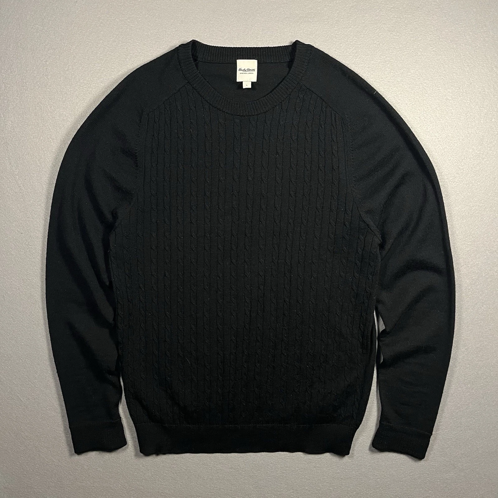 Hardy Amies Cableknit Jumper 100% Merino Wool Made In Italy Black Large