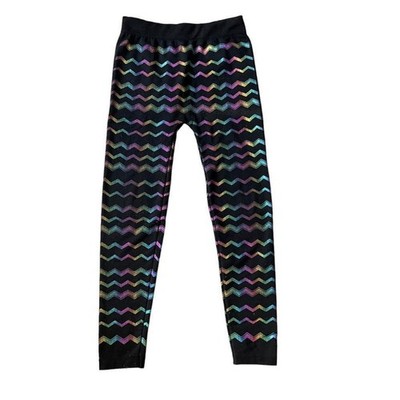 Girls M-L Squeeze Black Rainbow Foil Chevron Print Ankle Leggings