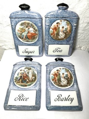 Lot Of (4) Victoria Czechoslovakia Porcelain Wall Hanging Signs Antique Kitchen