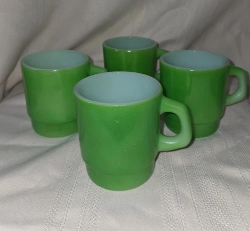 Vintage Set of 4 Green Anchor Hocking Fire King Mug