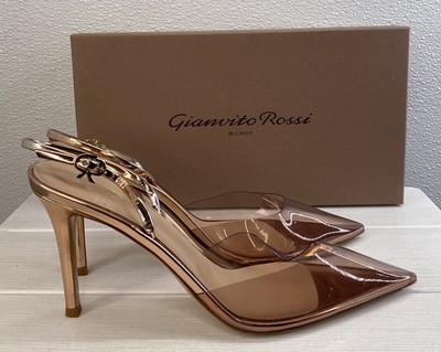 Gianvito Rossi Ribbon D'orsay 85 Pumps Women's Size US10 EU40 Rose Gold Leather