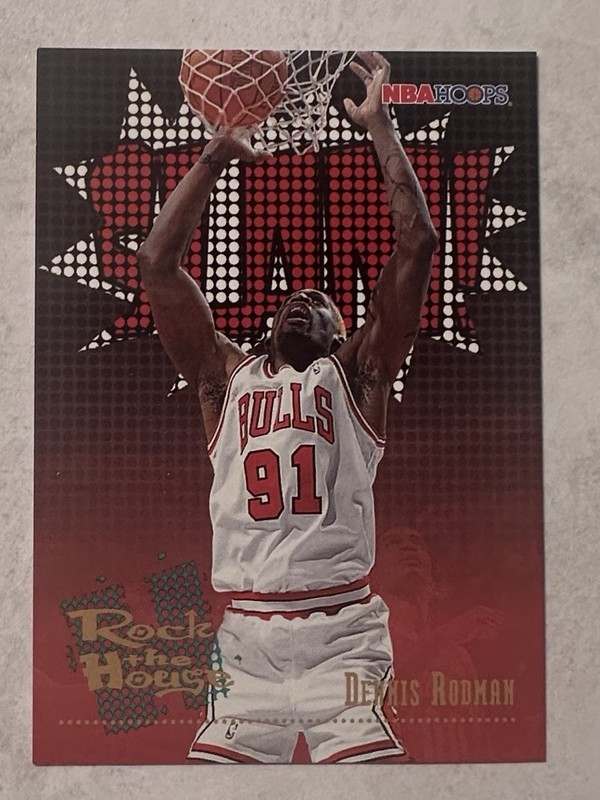 1996 Skybox NBA Hoops “Rock The House” Dennis Rodman Chicago Bulls #376