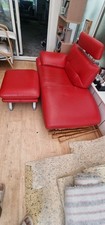 Red Leather Chaise Lounge Solid Silver Frame With Cushions 190x80x90cm