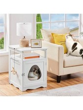 Wooden litter box concealed furniture, pet grooming cage with lock and towel bar