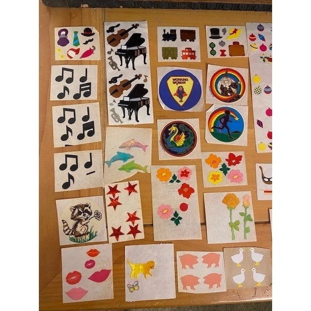 Vintage 80s Sticker Lot Mrs. Grossmans Hallmark Flocked Prism Rainbow Animals
