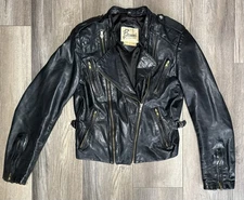 Vintage Bermans Black Leather Jacket Motorcycle Women's 10