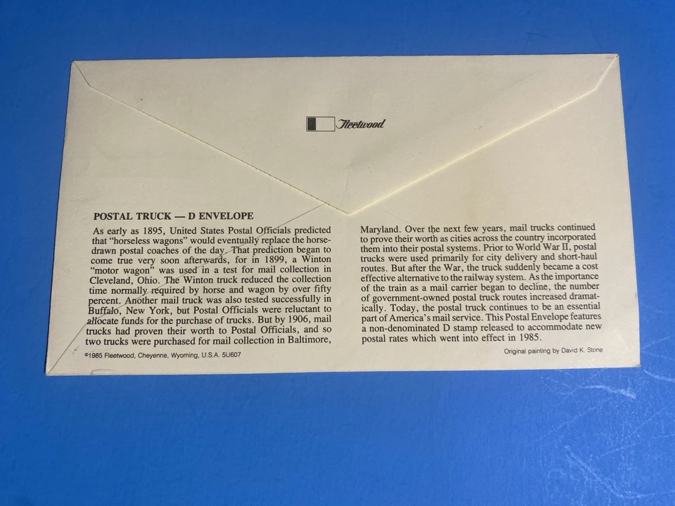 POSTAL TRUCK D ENVELOPE- FIRST DAY OF ISSUE - 1985 -  ENVELOPE - Image 3 of 3