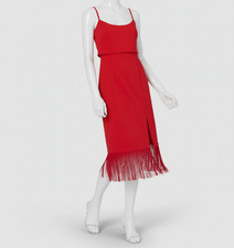 Adrianna By Adrianna Papell Women's Red Crepe Fringe Scoop-Neck Dress Size 0