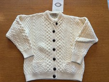 Traditional Irish Cardigan, Aran Sweater,Merino White, Bought in Ireland, S, NEW