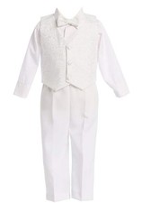 4 Piece White Boys Embroidered Jacquard Christening Baptism or Wedding Vest Set