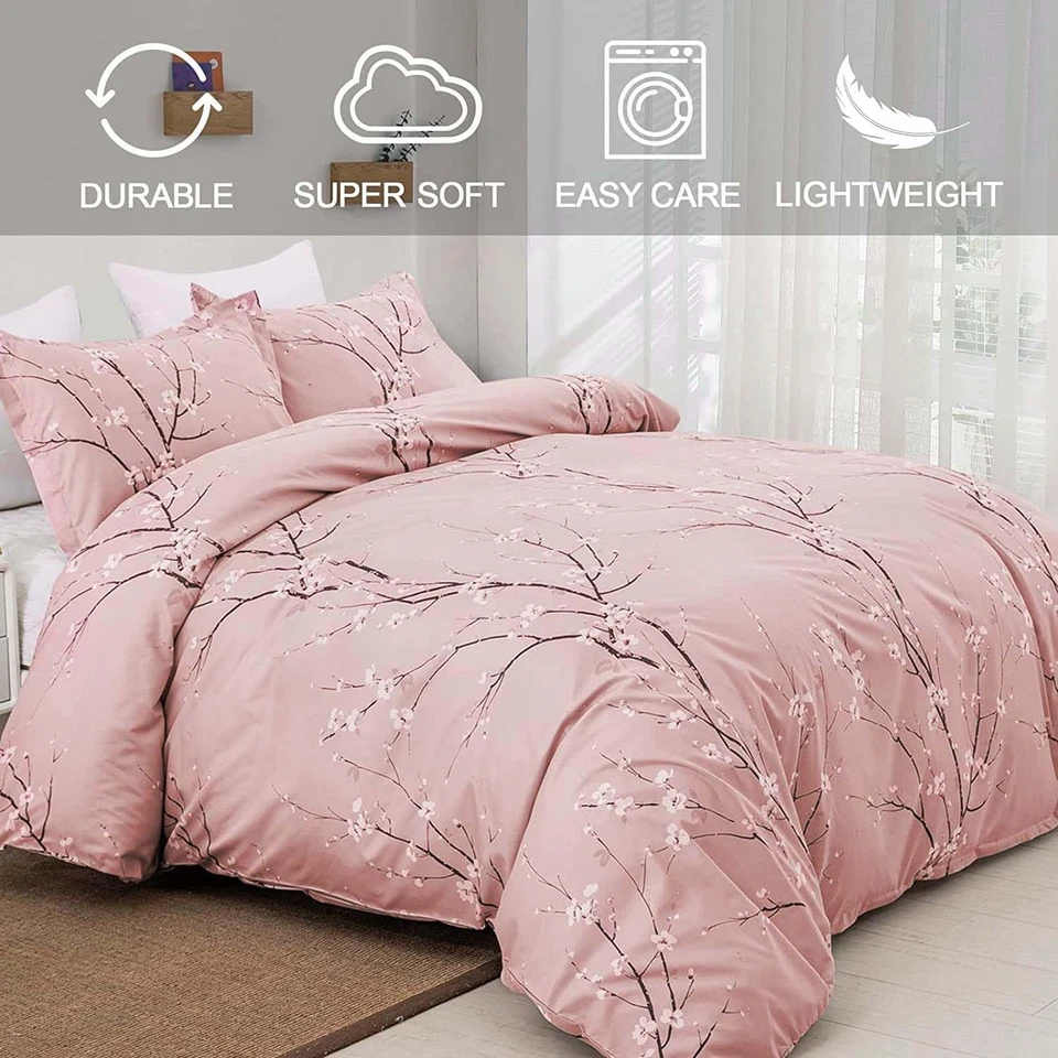 Juego de funda nórdica floral rosa WONGS BEDDING doble, juego de cama con flores reversibles... Foto 2 de 4