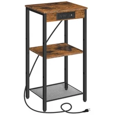 Tall End Table with Charging Station, 30 Inch Tall Nightstand, 3-Tier Small S...