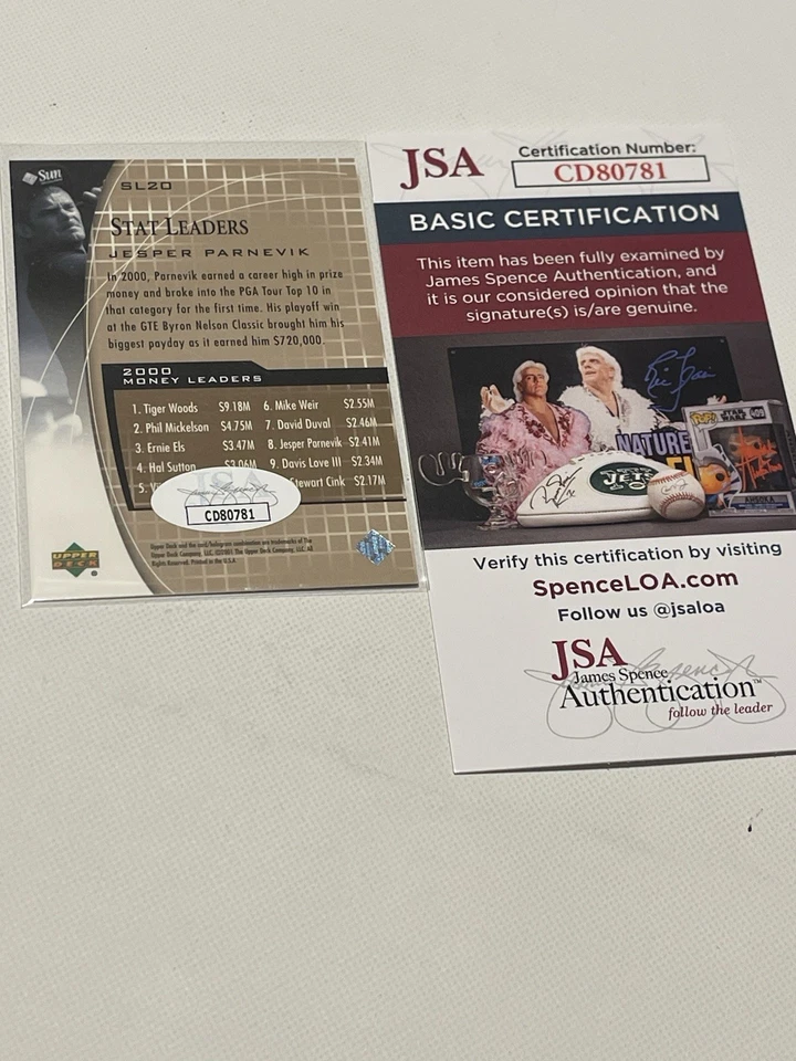 Cartão assinado por Jesper Parnevik UD Upper Deck Stat Leader JSA CERTIFICADO DE AUTENTICIDADE IP automático a - Imagem 2 de 3