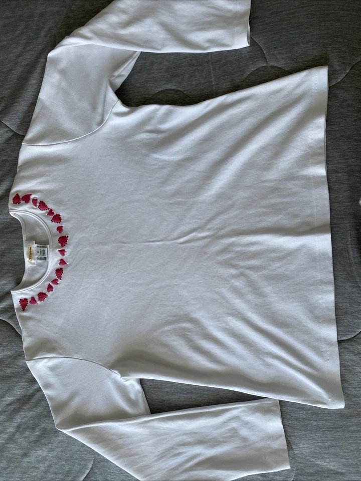 TALBOTS Size 18-20 WARM Jersey Top Jumper T-Shirt Long Sleeves Pink Hearts - Image 4 of 4