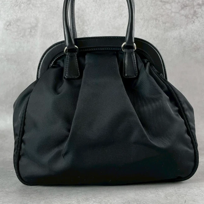 PRADA Evening Heart Women's Handbag Beaded Nylon Leather Black  Excellent - Image 4 of 4