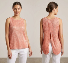 Emporio Armani Italy Peach Pleated Crinkle Sleeveless Split Back Peplum Top 42