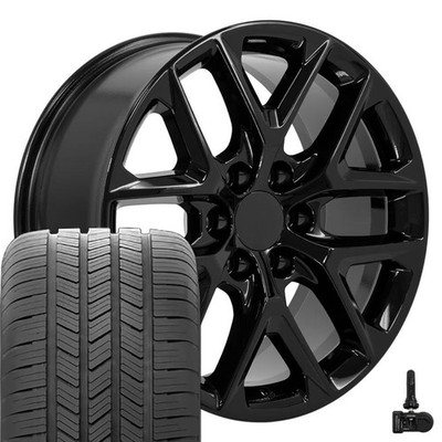 14078 Black 20x9 Wheels, Goodyear Tires & TPMS Set Fits Chevy GMC Cadillac