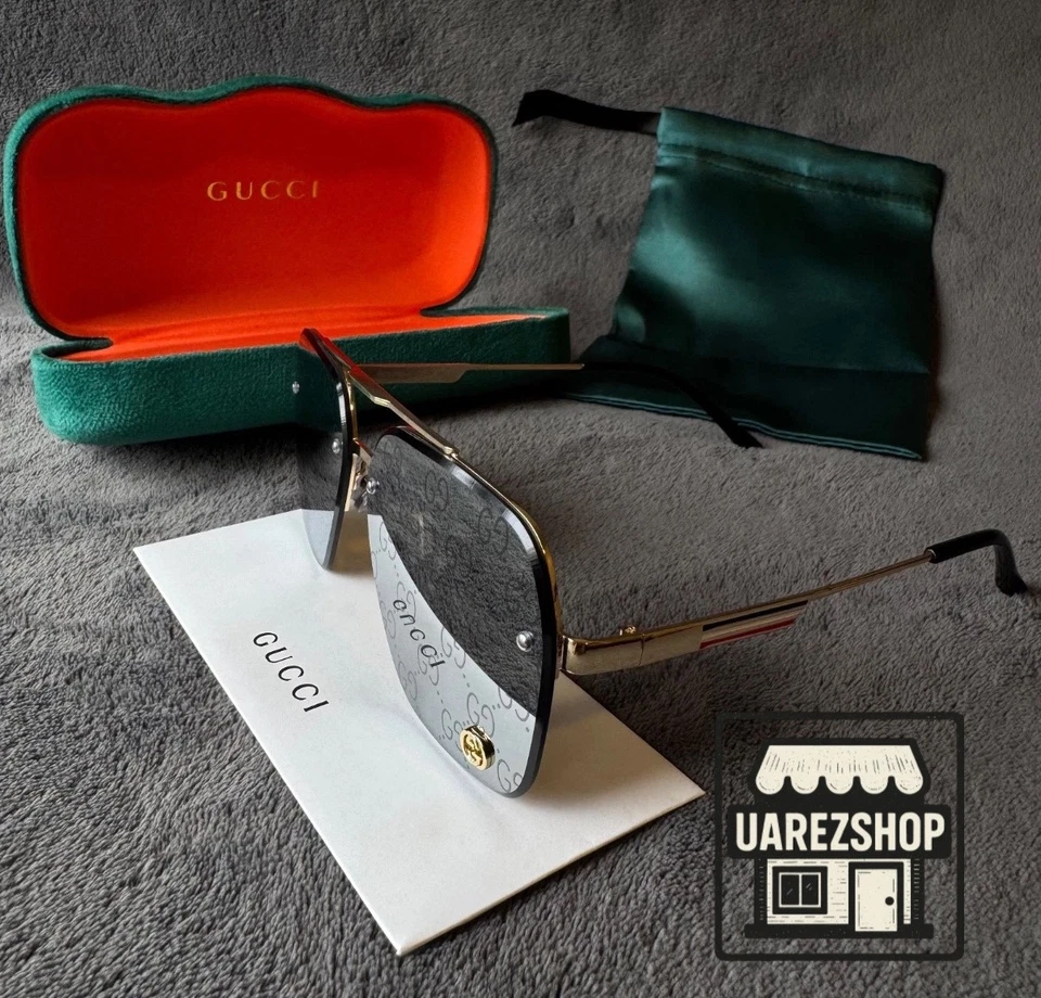 Gucci GG1676S Gold Sunglasses Silver Mirror Monogram Lens 61mm - Image 2 of 4