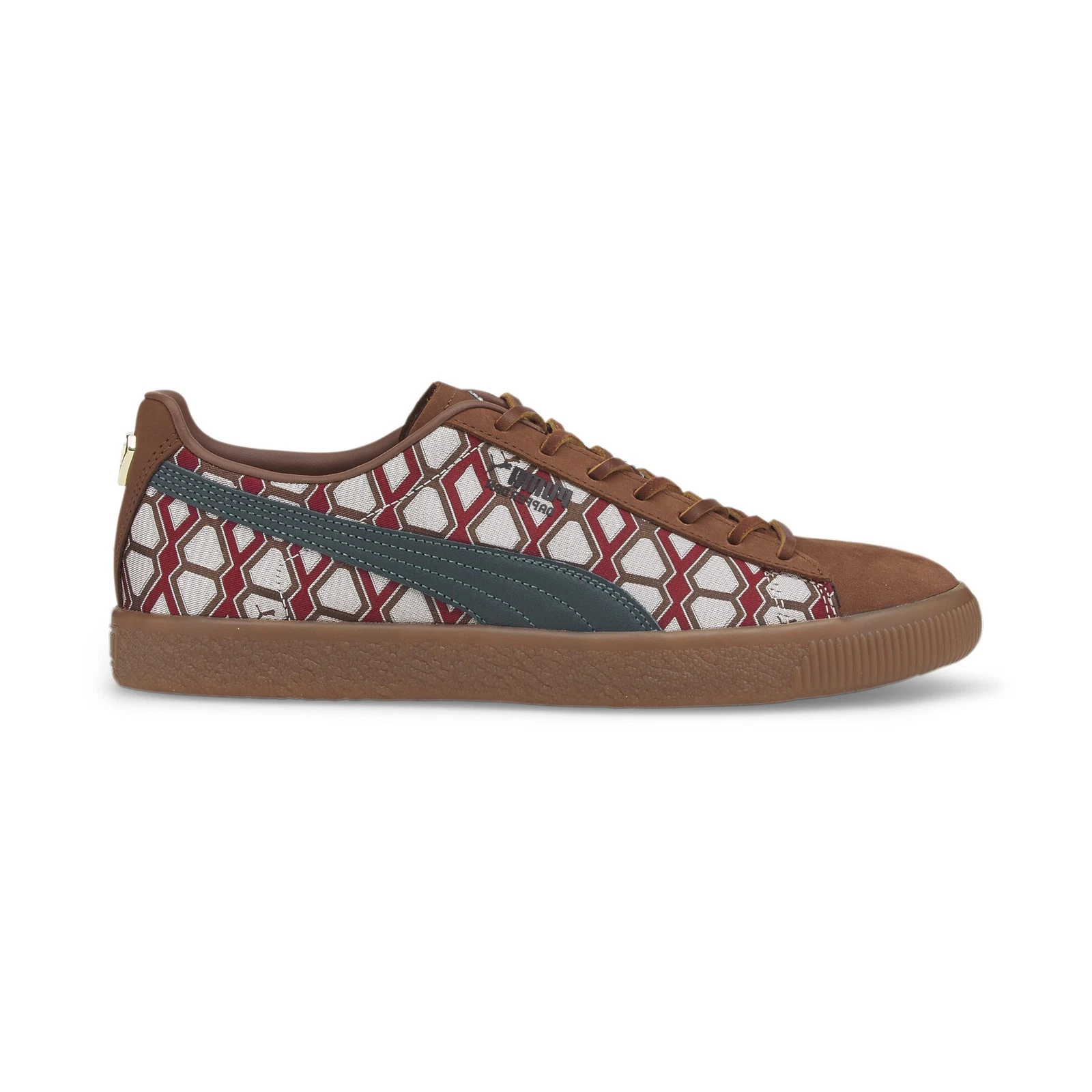 PUMA Clyde X Dapper Dan Geometric Lace Up Mens Brown Sneakers Casual Shoes 3881