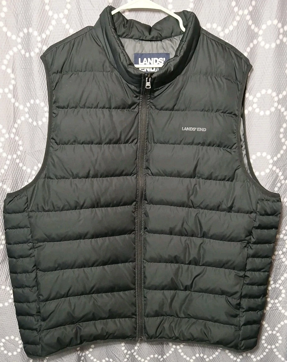 Lands End Mens Puffer Vest Black Full Zip- Down Insulated Size XXL