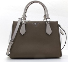NEW Authentic MICHAEL KORS MARILYN Saffiano Leather MD Satchel Ecru/Driftwood