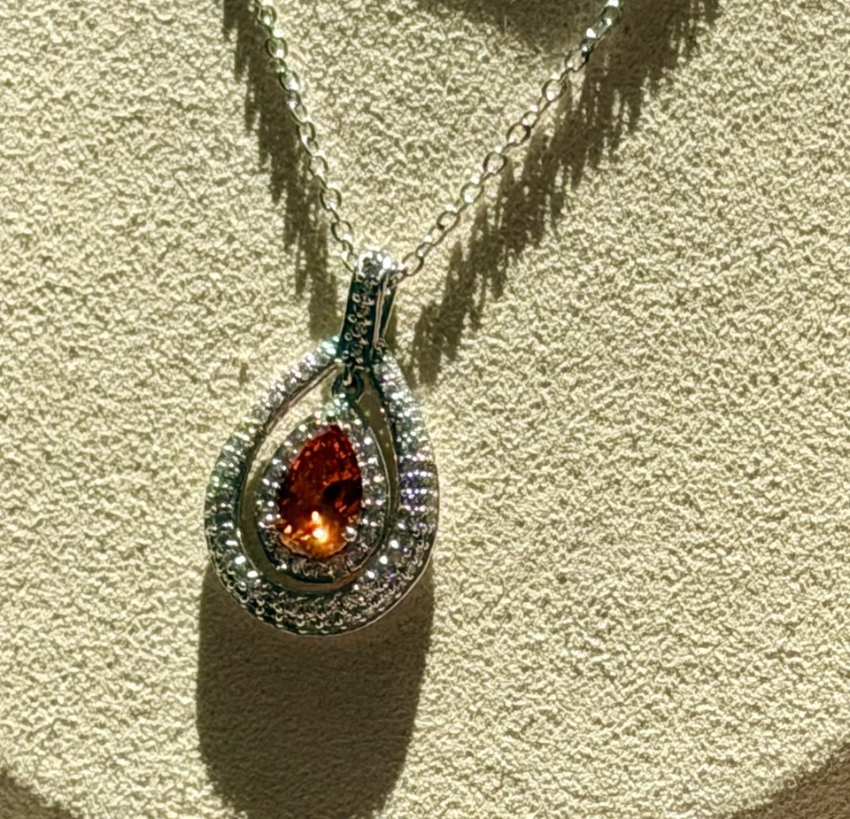 Collar Colgante Epifanía Plata Platino Revestido Diamonique Espesartina Granate Foto 4 de 4